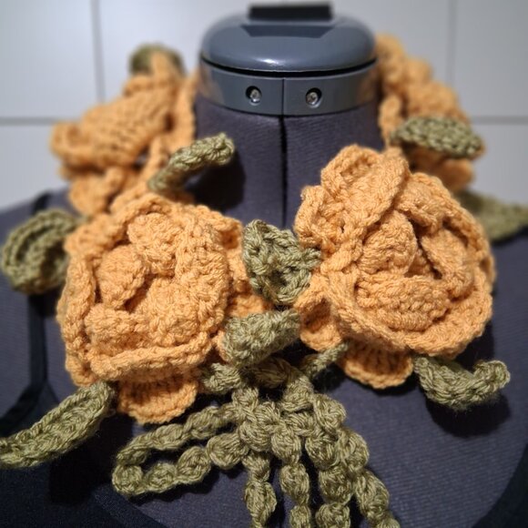 Rose Necklace Scarf Neckwarmer Mustard Yellow - Picture 4 of 5